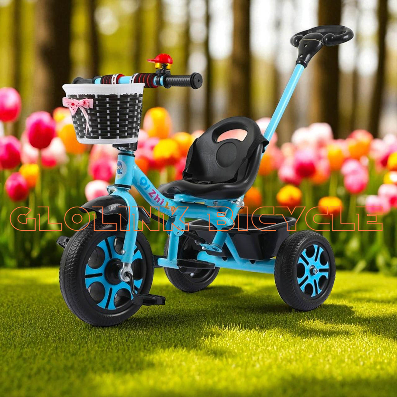 Kids Tricycle with Push Handle, Basket & Backrest – Ages 1.5 to 4 Years - Image 7